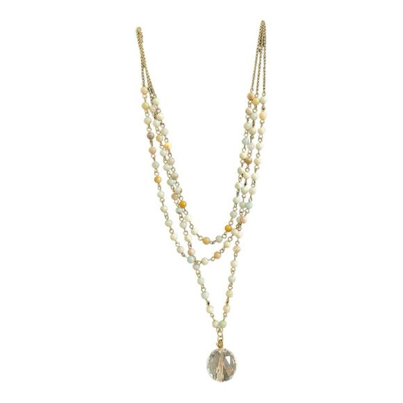 Gold Tone Layered Station Bead Crystal Sphere Pendant Necklace - Picture 1 of 3